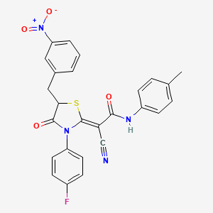 (2Z)-2-cyano-2-[3-(4-fluorophenyl)-5-[(3-nitrophenyl)methyl]-4-oxo-1,3-thiazolidin-2-ylidene]-N-(4-methylphenyl)acetamide