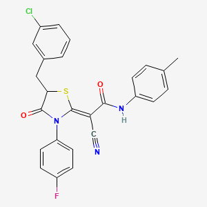 (2Z)-2-[5-(3-chlorobenzyl)-3-(4-fluorophenyl)-4-oxo-1,3-thiazolidin-2-ylidene]-2-cyano-N-(4-methylphenyl)ethanamide