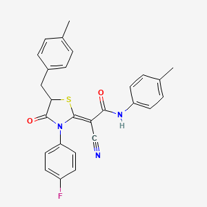 (2Z)-2-cyano-2-[3-(4-fluorophenyl)-5-(4-methylbenzyl)-4-oxo-1,3-thiazolidin-2-ylidene]-N-(4-methylphenyl)ethanamide