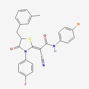 (2Z)-N-(4-bromophenyl)-2-cyano-2-[3-(4-fluorophenyl)-5-[(3-methylphenyl)methyl]-4-oxo-1,3-thiazolidin-2-ylidene]acetamide