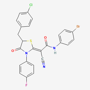 (2Z)-N-(4-bromophenyl)-2-[5-[(4-chlorophenyl)methyl]-3-(4-fluorophenyl)-4-oxo-1,3-thiazolidin-2-ylidene]-2-cyanoacetamide