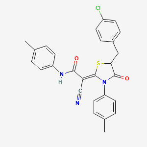 molecular formula C27H22ClN3O2S B7732503 (2Z)-2-[5-(4-chlorobenzyl)-3-(4-methylphenyl)-4-oxo-1,3-thiazolidin-2-ylidene]-2-cyano-N-(4-methylphenyl)ethanamide 