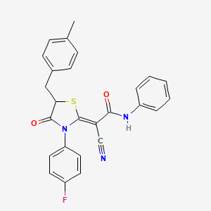 molecular formula C26H20FN3O2S B7732508 (2Z)-2-cyano-2-[3-(4-fluorophenyl)-5-(4-methylbenzyl)-4-oxo-1,3-thiazolidin-2-ylidene]-N-phenylethanamide 