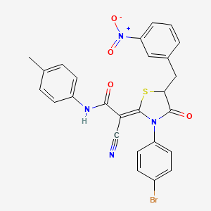 (2Z)-2-[3-(4-bromophenyl)-5-[(3-nitrophenyl)methyl]-4-oxo-1,3-thiazolidin-2-ylidene]-2-cyano-N-(4-methylphenyl)acetamide