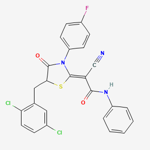 (2Z)-2-cyano-2-[5-[(2,5-dichlorophenyl)methyl]-3-(4-fluorophenyl)-4-oxo-1,3-thiazolidin-2-ylidene]-N-phenylacetamide