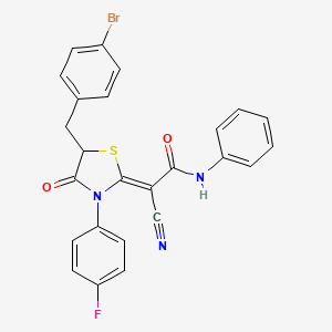 (2Z)-2-[5-[(4-bromophenyl)methyl]-3-(4-fluorophenyl)-4-oxo-1,3-thiazolidin-2-ylidene]-2-cyano-N-phenylacetamide