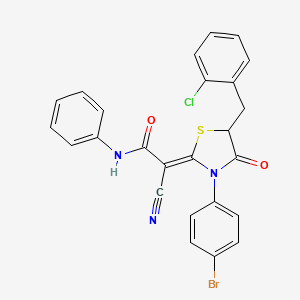 molecular formula C25H17BrClN3O2S B7732571 (2Z)-2-[3-(4-bromophenyl)-5-[(2-chlorophenyl)methyl]-4-oxo-1,3-thiazolidin-2-ylidene]-2-cyano-N-phenylacetamide 