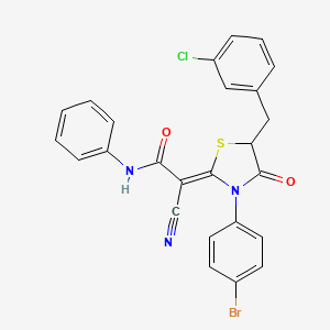 (2Z)-2-[3-(4-bromophenyl)-5-[(3-chlorophenyl)methyl]-4-oxo-1,3-thiazolidin-2-ylidene]-2-cyano-N-phenylacetamide