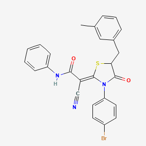 (2Z)-2-[3-(4-bromophenyl)-5-[(3-methylphenyl)methyl]-4-oxo-1,3-thiazolidin-2-ylidene]-2-cyano-N-phenylacetamide