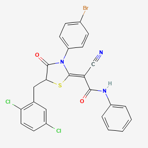 molecular formula C25H16BrCl2N3O2S B7732592 (2Z)-2-[3-(4-bromophenyl)-5-[(2,5-dichlorophenyl)methyl]-4-oxo-1,3-thiazolidin-2-ylidene]-2-cyano-N-phenylacetamide 