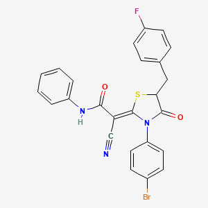 molecular formula C25H17BrFN3O2S B7732596 (2Z)-2-[3-(4-bromophenyl)-5-[(4-fluorophenyl)methyl]-4-oxo-1,3-thiazolidin-2-ylidene]-2-cyano-N-phenylacetamide 