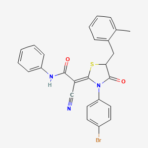 molecular formula C26H20BrN3O2S B7732599 (2Z)-2-[3-(4-bromophenyl)-5-[(2-methylphenyl)methyl]-4-oxo-1,3-thiazolidin-2-ylidene]-2-cyano-N-phenylacetamide 