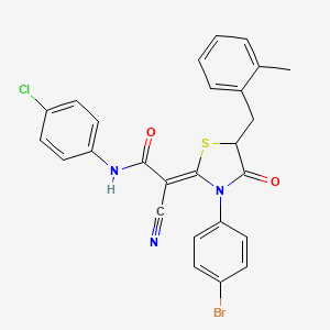 molecular formula C26H19BrClN3O2S B7732623 (2Z)-2-[3-(4-bromophenyl)-5-[(2-methylphenyl)methyl]-4-oxo-1,3-thiazolidin-2-ylidene]-N-(4-chlorophenyl)-2-cyanoacetamide 