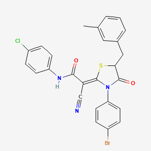 (2Z)-2-[3-(4-bromophenyl)-5-[(3-methylphenyl)methyl]-4-oxo-1,3-thiazolidin-2-ylidene]-N-(4-chlorophenyl)-2-cyanoacetamide
