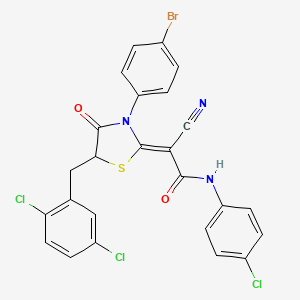 molecular formula C25H15BrCl3N3O2S B7732637 (2Z)-2-[3-(4-bromophenyl)-5-[(2,5-dichlorophenyl)methyl]-4-oxo-1,3-thiazolidin-2-ylidene]-N-(4-chlorophenyl)-2-cyanoacetamide 