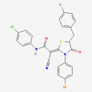 (2Z)-2-[3-(4-bromophenyl)-5-[(4-fluorophenyl)methyl]-4-oxo-1,3-thiazolidin-2-ylidene]-N-(4-chlorophenyl)-2-cyanoacetamide