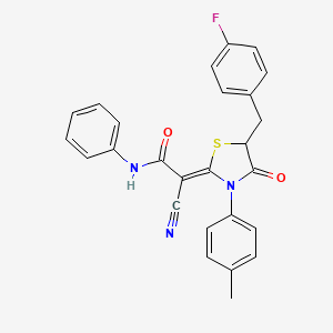 molecular formula C26H20FN3O2S B7732657 (2Z)-2-cyano-2-[5-(4-fluorobenzyl)-3-(4-methylphenyl)-4-oxo-1,3-thiazolidin-2-ylidene]-N-phenylethanamide 