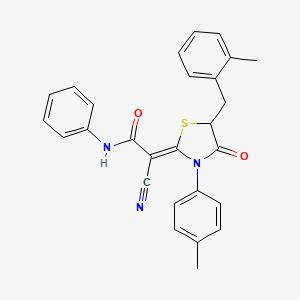molecular formula C27H23N3O2S B7732667 (2Z)-2-cyano-2-[5-(2-methylbenzyl)-3-(4-methylphenyl)-4-oxo-1,3-thiazolidin-2-ylidene]-N-phenylethanamide 