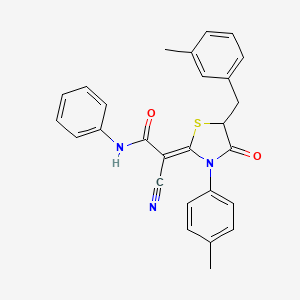 molecular formula C27H23N3O2S B7732672 (2Z)-2-cyano-2-[5-(3-methylbenzyl)-3-(4-methylphenyl)-4-oxo-1,3-thiazolidin-2-ylidene]-N-phenylethanamide 