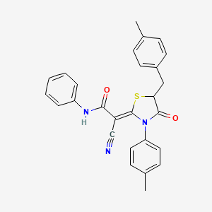 molecular formula C27H23N3O2S B7732674 (2Z)-2-cyano-2-[5-(4-methylbenzyl)-3-(4-methylphenyl)-4-oxo-1,3-thiazolidin-2-ylidene]-N-phenylethanamide 