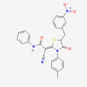 molecular formula C26H20N4O4S B7732682 (2Z)-2-cyano-2-[3-(4-methylphenyl)-5-(3-nitrobenzyl)-4-oxo-1,3-thiazolidin-2-ylidene]-N-phenylethanamide 