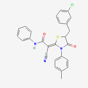 (2Z)-2-[5-(3-chlorobenzyl)-3-(4-methylphenyl)-4-oxo-1,3-thiazolidin-2-ylidene]-2-cyano-N-phenylethanamide