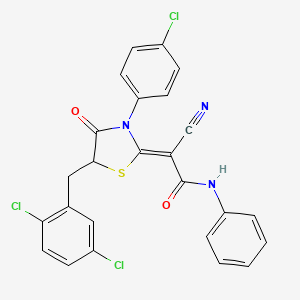 molecular formula C25H16Cl3N3O2S B7732696 (2Z)-2-[3-(4-chlorophenyl)-5-[(2,5-dichlorophenyl)methyl]-4-oxo-1,3-thiazolidin-2-ylidene]-2-cyano-N-phenylacetamide 
