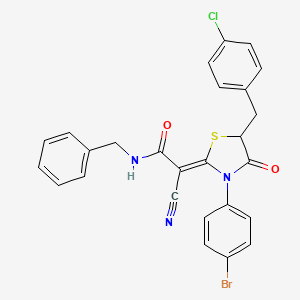 (2Z)-N-benzyl-2-[3-(4-bromophenyl)-5-[(4-chlorophenyl)methyl]-4-oxo-1,3-thiazolidin-2-ylidene]-2-cyanoacetamide