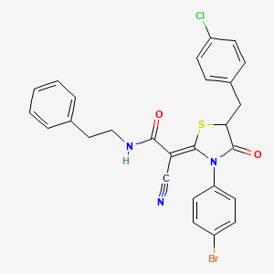 (2Z)-2-[3-(4-bromophenyl)-5-[(4-chlorophenyl)methyl]-4-oxo-1,3-thiazolidin-2-ylidene]-2-cyano-N-(2-phenylethyl)acetamide