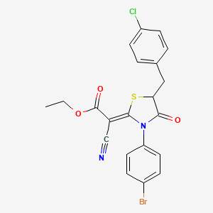 molecular formula C21H16BrClN2O3S B7732744 ethyl (2Z)-[3-(4-bromophenyl)-5-(4-chlorobenzyl)-4-oxo-1,3-thiazolidin-2-ylidene](cyano)ethanoate 