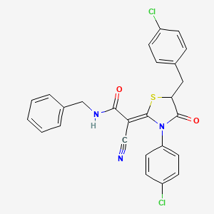 (2Z)-N-benzyl-2-[3-(4-chlorophenyl)-5-[(4-chlorophenyl)methyl]-4-oxo-1,3-thiazolidin-2-ylidene]-2-cyanoacetamide