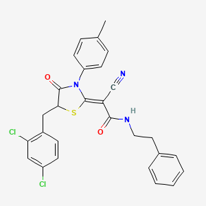 (2Z)-2-cyano-2-[5-[(2,4-dichlorophenyl)methyl]-3-(4-methylphenyl)-4-oxo-1,3-thiazolidin-2-ylidene]-N-(2-phenylethyl)acetamide
