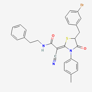 (2Z)-2-[5-[(3-bromophenyl)methyl]-3-(4-methylphenyl)-4-oxo-1,3-thiazolidin-2-ylidene]-2-cyano-N-(2-phenylethyl)acetamide