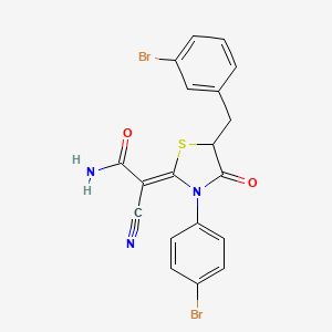 (2Z)-2-[3-(4-bromophenyl)-5-[(3-bromophenyl)methyl]-4-oxo-1,3-thiazolidin-2-ylidene]-2-cyanoacetamide