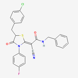 (2Z)-N-benzyl-2-[5-(4-chlorobenzyl)-3-(4-fluorophenyl)-4-oxo-1,3-thiazolidin-2-ylidene]-2-cyanoethanamide