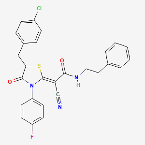 (2Z)-2-[5-[(4-chlorophenyl)methyl]-3-(4-fluorophenyl)-4-oxo-1,3-thiazolidin-2-ylidene]-2-cyano-N-(2-phenylethyl)acetamide