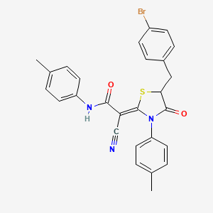 molecular formula C27H22BrN3O2S B7732817 (2Z)-2-[5-[(4-bromophenyl)methyl]-3-(4-methylphenyl)-4-oxo-1,3-thiazolidin-2-ylidene]-2-cyano-N-(4-methylphenyl)acetamide 