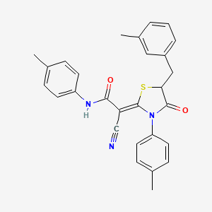 molecular formula C28H25N3O2S B7732818 (2Z)-2-cyano-2-[5-(3-methylbenzyl)-3-(4-methylphenyl)-4-oxo-1,3-thiazolidin-2-ylidene]-N-(4-methylphenyl)ethanamide 