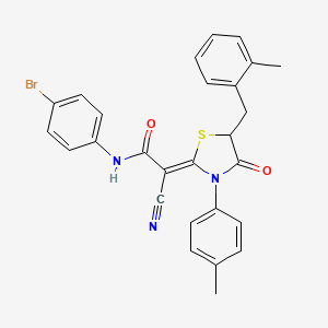 (2Z)-N-(4-bromophenyl)-2-cyano-2-[3-(4-methylphenyl)-5-[(2-methylphenyl)methyl]-4-oxo-1,3-thiazolidin-2-ylidene]acetamide