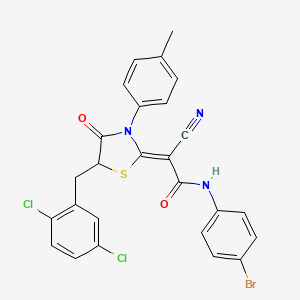 (2Z)-N-(4-bromophenyl)-2-cyano-2-[5-[(2,5-dichlorophenyl)methyl]-3-(4-methylphenyl)-4-oxo-1,3-thiazolidin-2-ylidene]acetamide