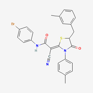 (2Z)-N-(4-bromophenyl)-2-cyano-2-[3-(4-methylphenyl)-5-[(3-methylphenyl)methyl]-4-oxo-1,3-thiazolidin-2-ylidene]acetamide