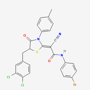 (2Z)-N-(4-bromophenyl)-2-cyano-2-[5-[(3,4-dichlorophenyl)methyl]-3-(4-methylphenyl)-4-oxo-1,3-thiazolidin-2-ylidene]acetamide