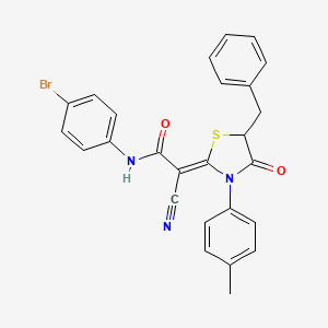 (2Z)-2-[5-benzyl-3-(4-methylphenyl)-4-oxo-1,3-thiazolidin-2-ylidene]-N-(4-bromophenyl)-2-cyanoacetamide