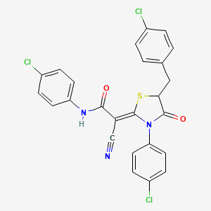 molecular formula C25H16Cl3N3O2S B7732864 (2Z)-N-(4-chlorophenyl)-2-[3-(4-chlorophenyl)-5-[(4-chlorophenyl)methyl]-4-oxo-1,3-thiazolidin-2-ylidene]-2-cyanoacetamide 
