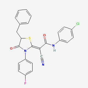 (2Z)-2-[5-benzyl-3-(4-fluorophenyl)-4-oxo-1,3-thiazolidin-2-ylidene]-N-(4-chlorophenyl)-2-cyanoethanamide
