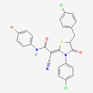 molecular formula C25H16BrCl2N3O2S B7732875 (2Z)-N-(4-bromophenyl)-2-[3-(4-chlorophenyl)-5-[(4-chlorophenyl)methyl]-4-oxo-1,3-thiazolidin-2-ylidene]-2-cyanoacetamide 