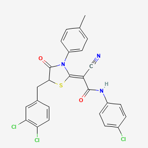 (2Z)-N-(4-chlorophenyl)-2-cyano-2-[5-[(3,4-dichlorophenyl)methyl]-3-(4-methylphenyl)-4-oxo-1,3-thiazolidin-2-ylidene]acetamide
