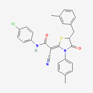 (2Z)-N-(4-chlorophenyl)-2-cyano-2-[5-(3-methylbenzyl)-3-(4-methylphenyl)-4-oxo-1,3-thiazolidin-2-ylidene]ethanamide
