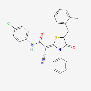 (2Z)-N-(4-chlorophenyl)-2-cyano-2-[5-(2-methylbenzyl)-3-(4-methylphenyl)-4-oxo-1,3-thiazolidin-2-ylidene]ethanamide