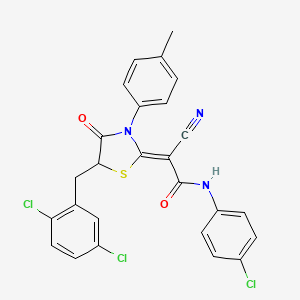 (2Z)-N-(4-chlorophenyl)-2-cyano-2-[5-[(2,5-dichlorophenyl)methyl]-3-(4-methylphenyl)-4-oxo-1,3-thiazolidin-2-ylidene]acetamide